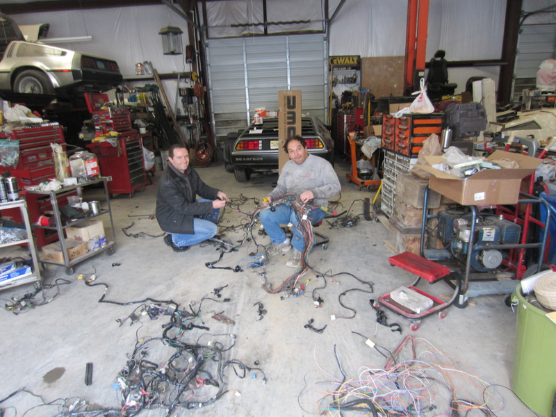 Working on wiring at Tom’s garage.